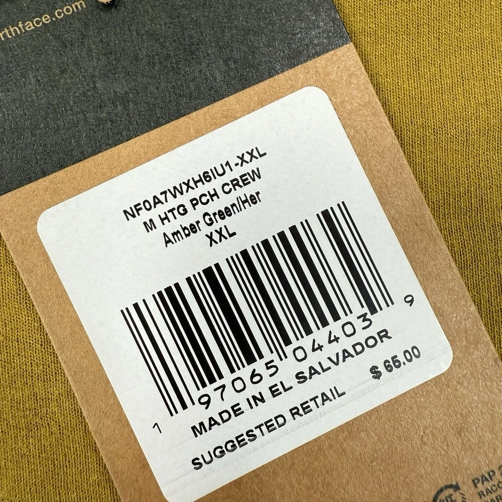 The North Face‎ Heritage Patch Crew Sweatshirt Men's XXL Amber Green Fleece NEW